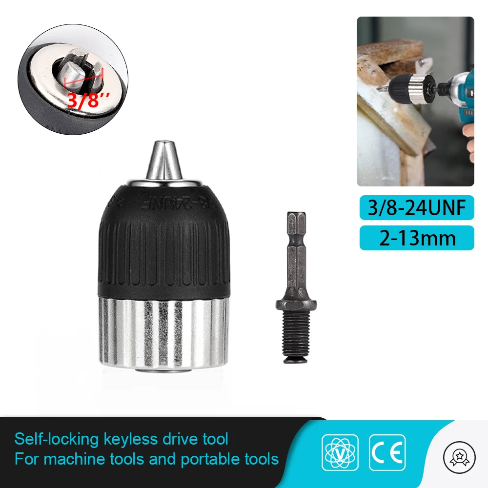 

Горячая распродажа: Быстрозажимной патрон для дрели 2-13 мм, 3/8-24UNF, самозажимной адаптер с шестигранным хвостовиком для ударного гайковерта, аксессуары для дрелей и бит