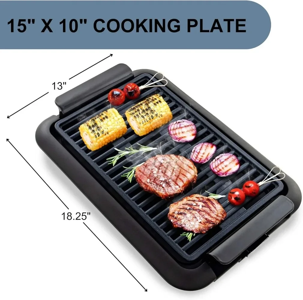 Indoor Electric Grill, Non-stick Cooking Surface, Adjustable Temperature, Removable and Dishwasher Safe, Black