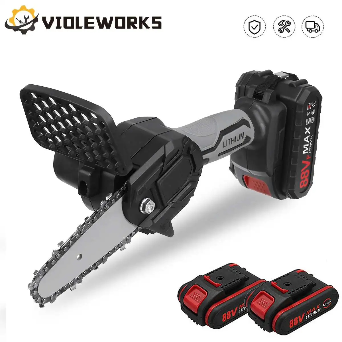 1200W 4 pollici 88VF Mini sega elettrica sega a catena con 1/2 batteria ricaricabile una sola mano lavorazione del legno potatura attrezzo da giardino spina europea