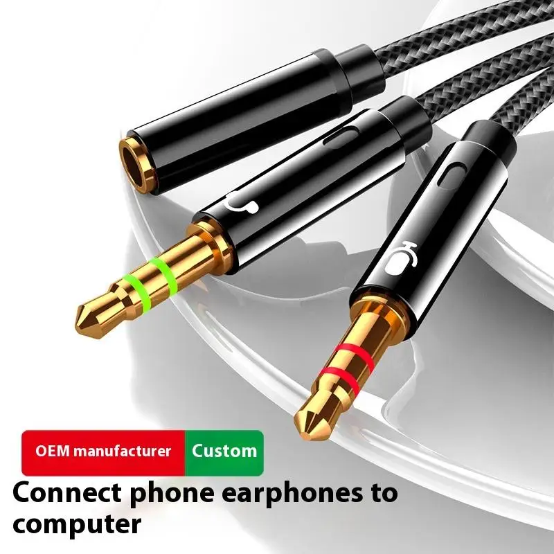 1Pc Audio Converter Y Splitter 3.5mm Female To 2 Dual 3.5mm Male Headphone Microphone For Computer（25/50/100cm）-F(x)