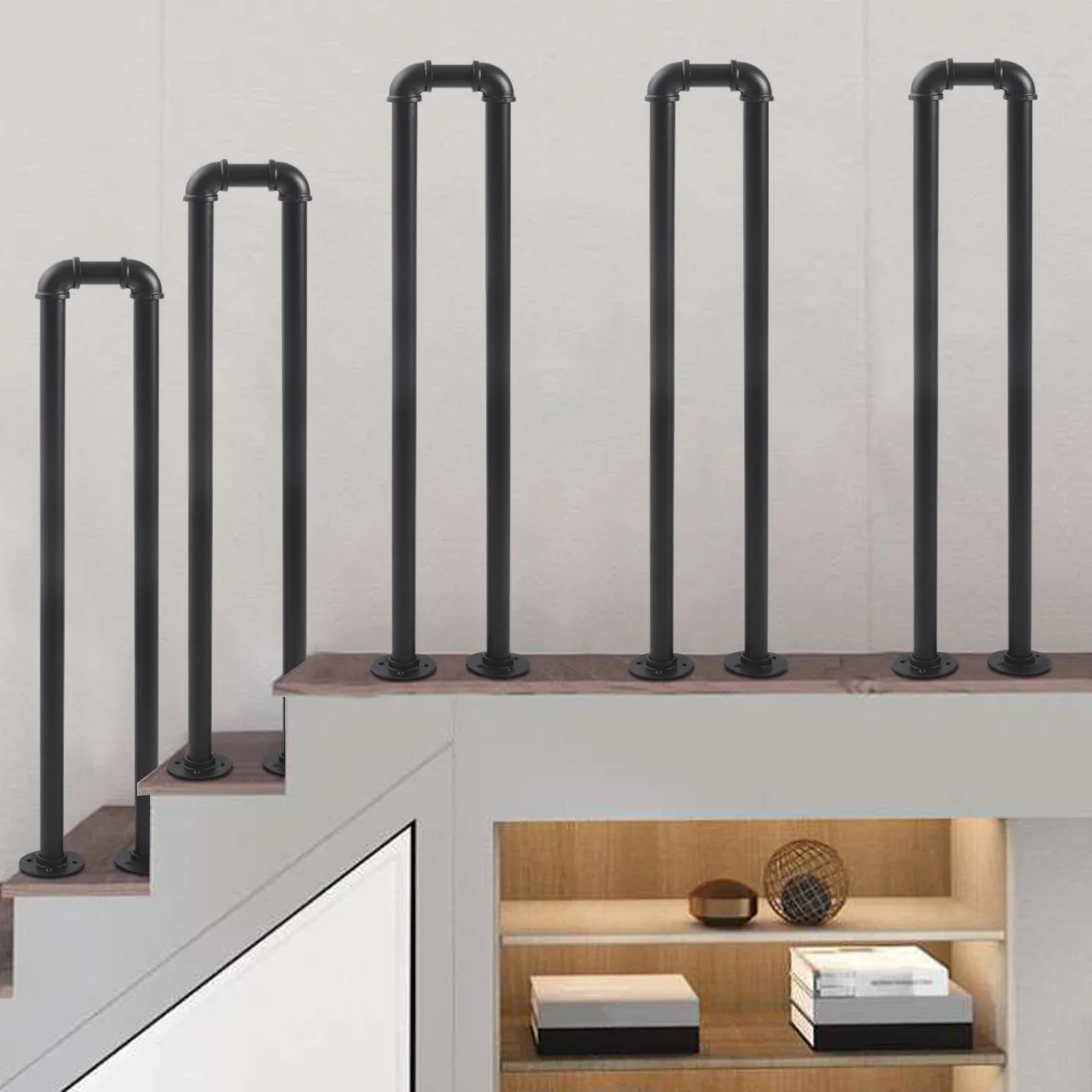 Retro Matte Black Stair Handrail Safety Non-Slip U-Shaped Support Railing 50kg/110.23lbs 20*85cm