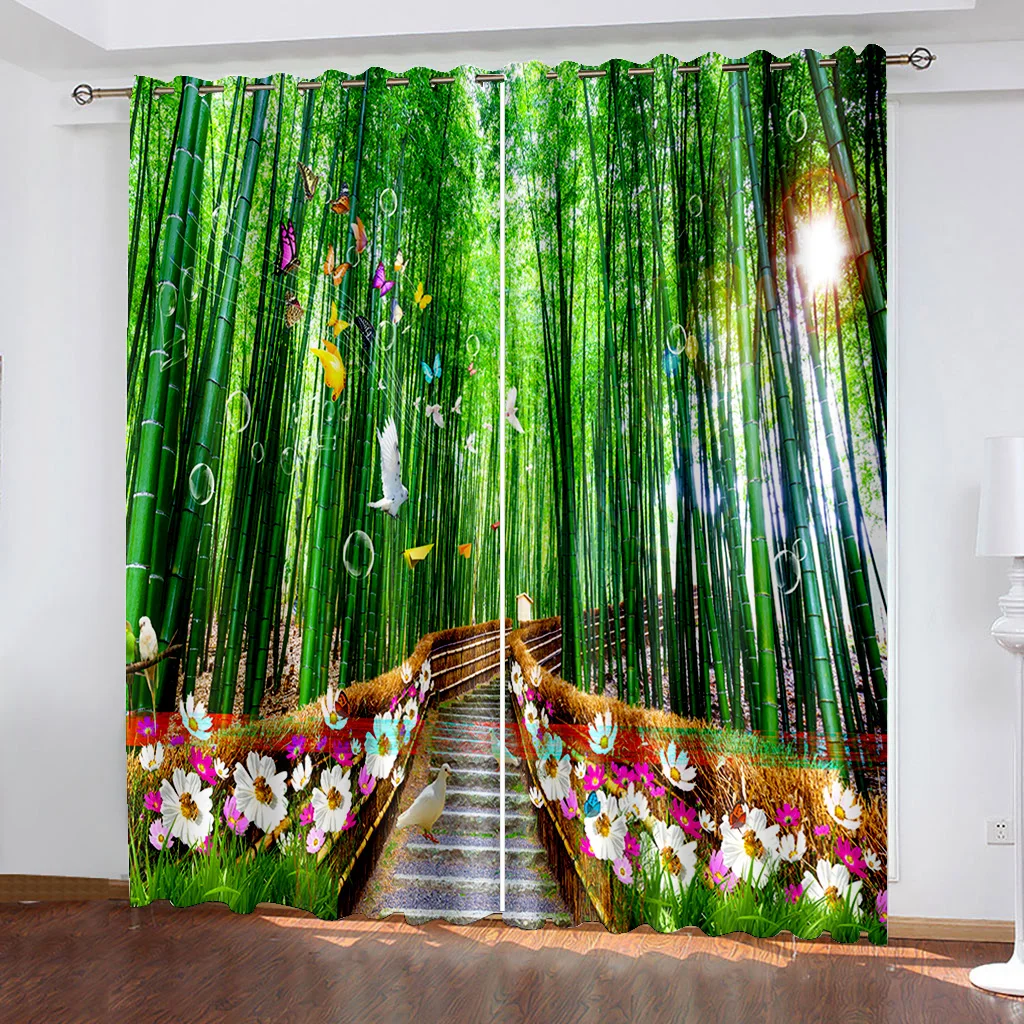 

New green bamboo curtains 3D Curtains For Living room Bed room Office Hotel Home Drapes Cortinas