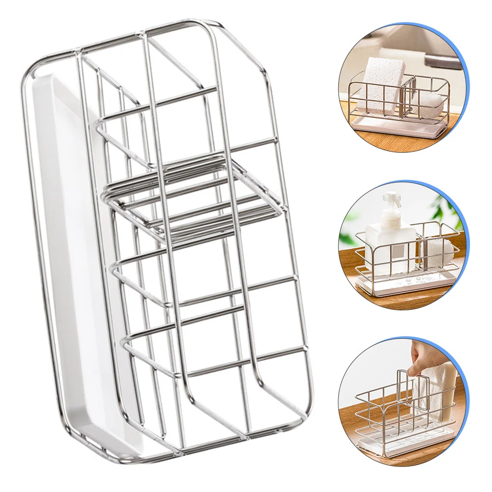 

Stainless Steel Sink Caddy Kitchen Drain Rack With Drip Tray Brush Holder Sponge Organizer Dishcloth Storage Shelf