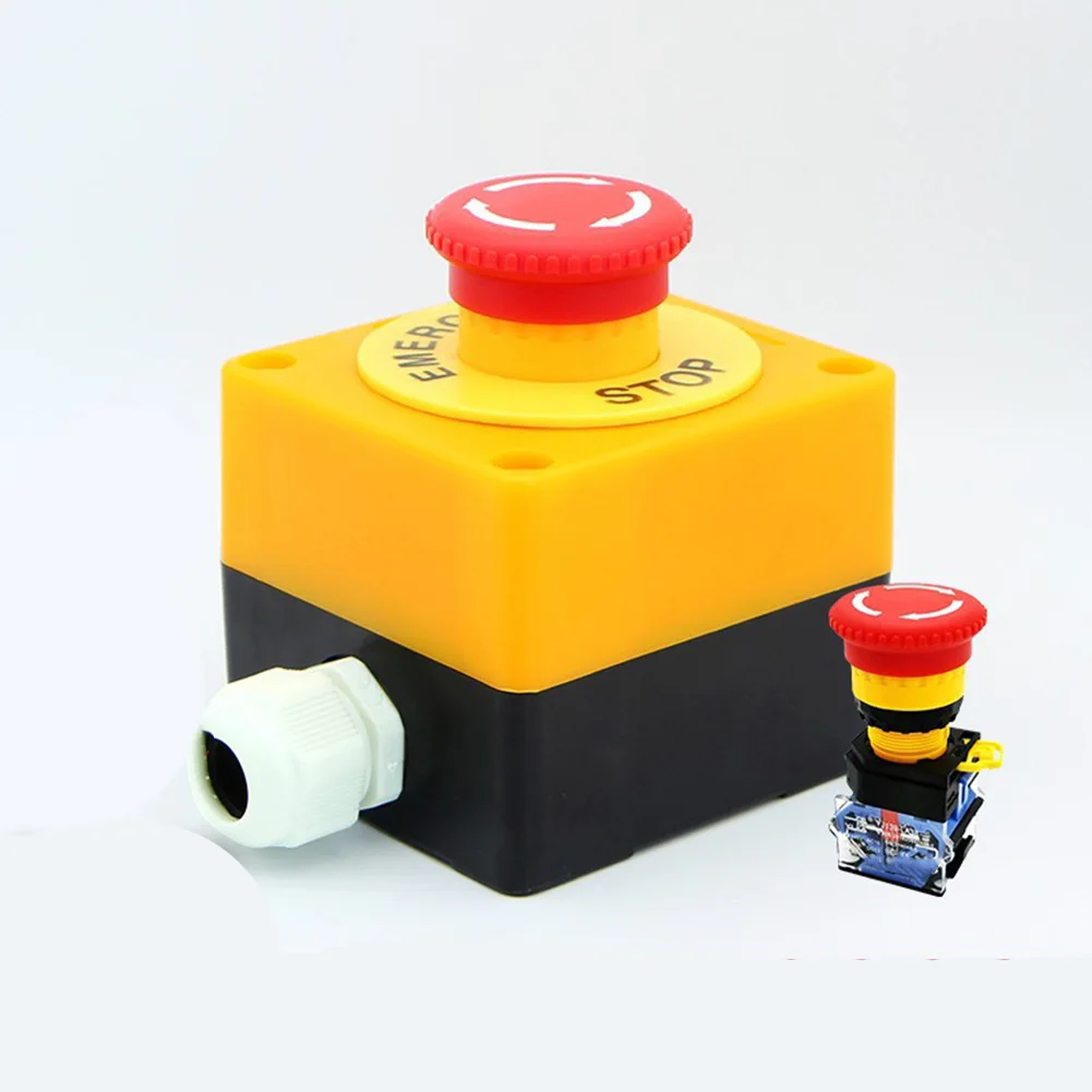 10A Latching E-Stop Push Button Switch LA38 with 1NC+1NO Configuration for Industrial Control Circuits and Machinery Safety