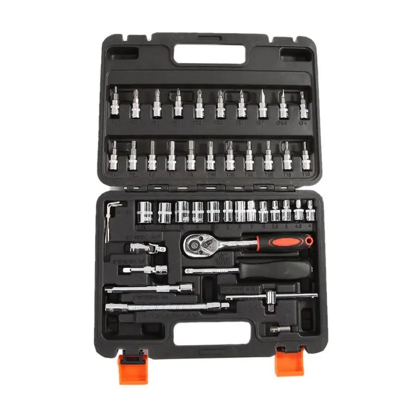 46pcs Socket Ratchet Car Repair Tool Wrench Set Head Ratchet Pawl Socket Spanner Screwdriver Professional Metalworking Tool Kit