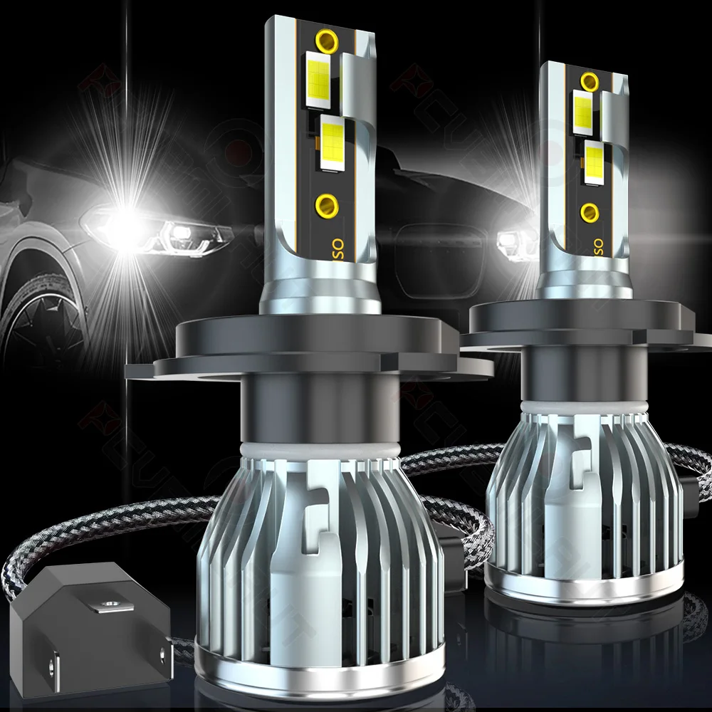 CHUSYYRAY 2PCS Car lights H4 Super Bright LED Headlights High Low Beam Fog Light Bulb White 6000K Minisize