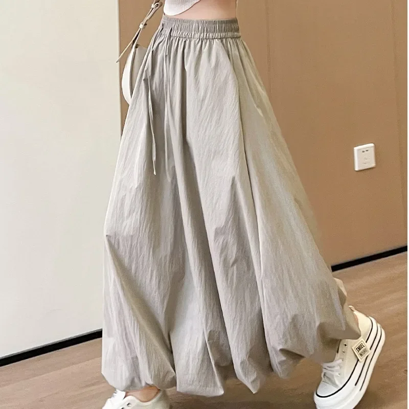 

Solid Color Casual Long Skirt For Women 2025 Summer Fashion Women's Bubble Skirt Female Korean High Waist Elastic A-Line Skirt