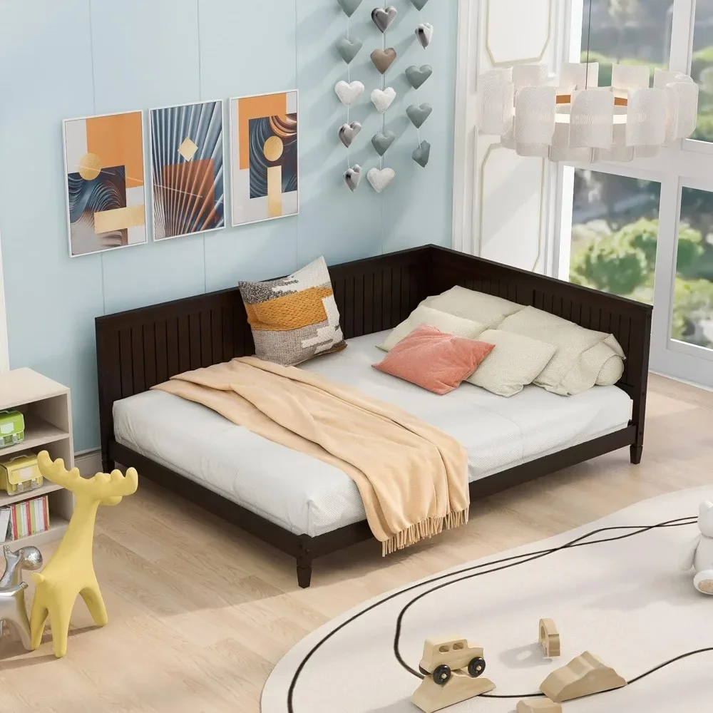 

Daybed, Wood Full Low Bed Frame with Headboard and Sideboard, Wooden Floor Sofa Bed with Slats Support for Kids Room, Bedroom