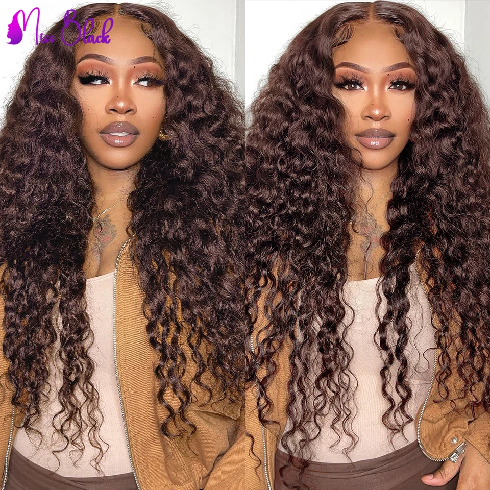 

Chestnut Brown 13x4 13x6 Transparent Lace Frontal Human Hair Wigs 12-38 Inches Brazilian Deep Wave Wigs 180% Density For Women