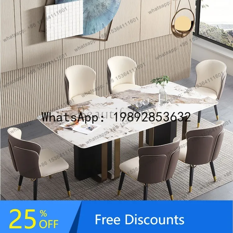 

CC Modern minimalist Italian light luxury rock slab dining table, solid wood marble