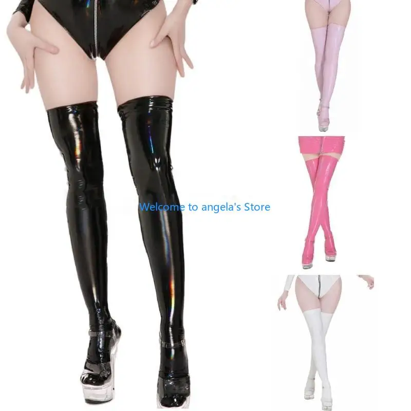 

X4YC носки до бедра из искусственной кожи для женщин и девочек, мерцающие чулки, аксессуары для костюмов для косплея на Хэллоуин