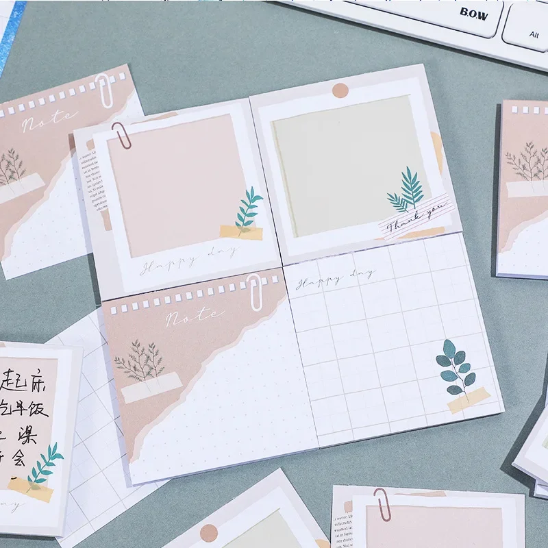 50 Sheets Spring Leaves Sticky Notes Cute Cartoon Self-stick Memo Note Memo Pad for School Supply Office Notebook Memopad