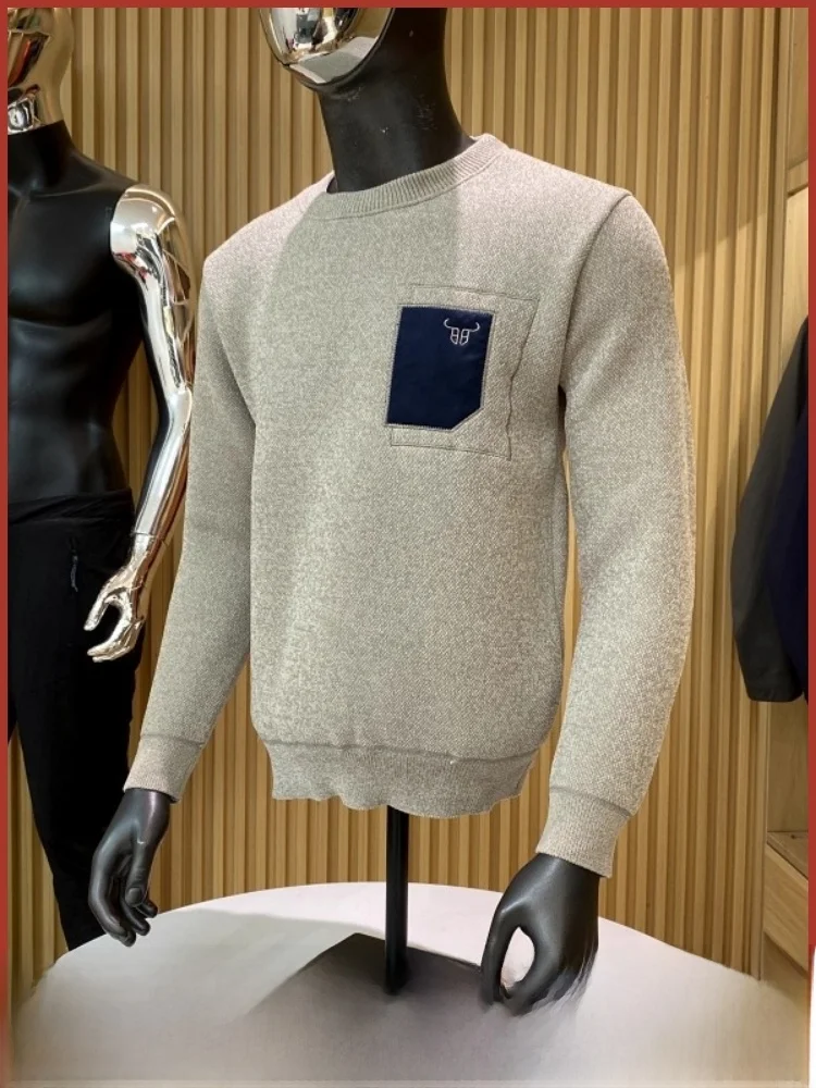 

Thiened Fce Winter Knitted Sweater Men's Warm Base Layer irt Snail Fabric Casual Sle Long Sve round Ne Pullover