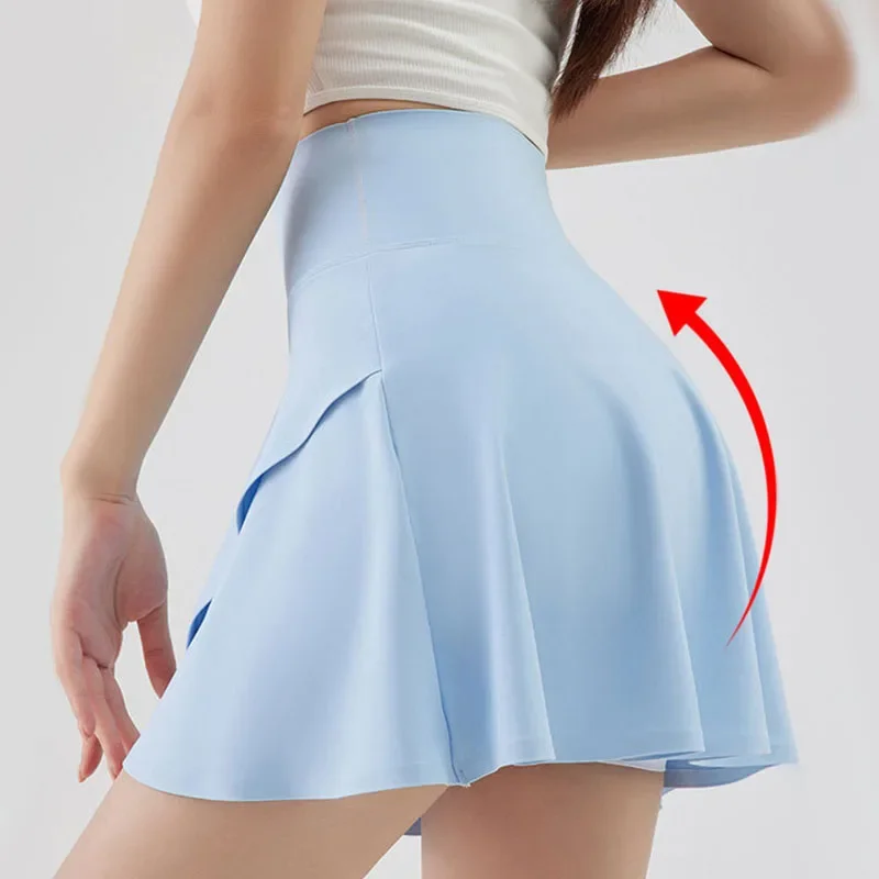 Mini jupe plissée élastique taille haute pour femme, vêtement de sport, fitness, yoga, couleur unie, décontracté, été