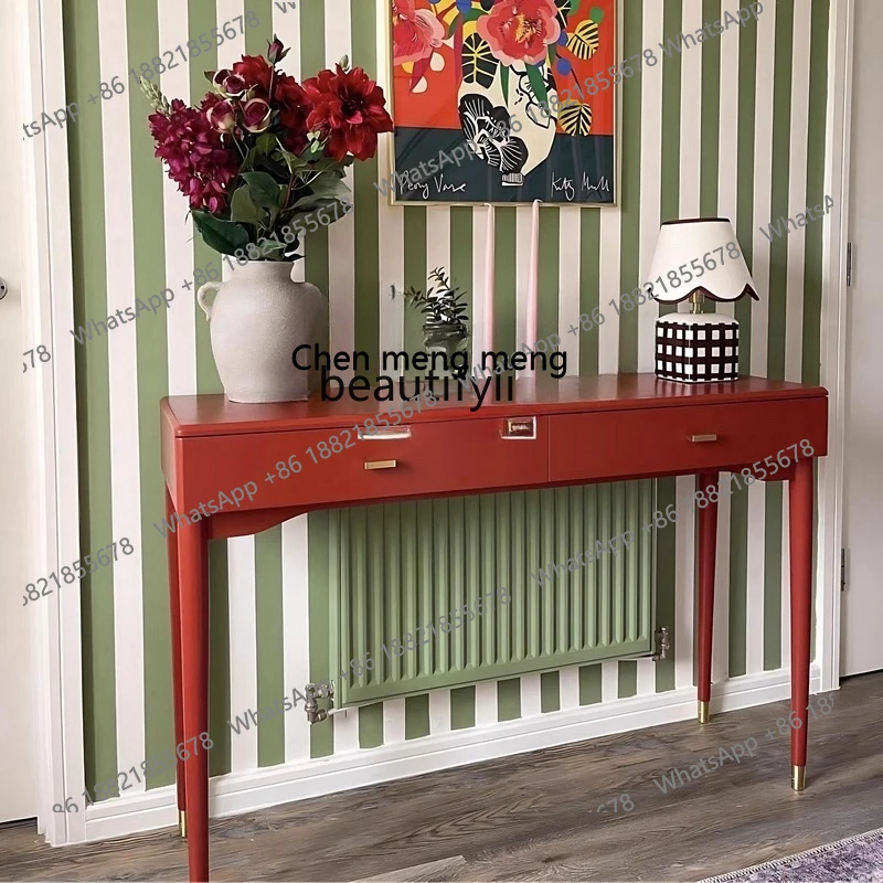 

Light Luxury Solid Wood Entryway Table French Minimalist Entryway Console Living Room Wall Decorative Table Side Table H