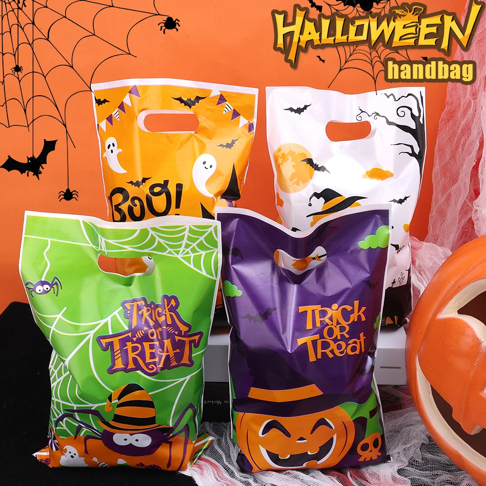 50PCS Cartoon Halloween Gift Bags Handbag Scary Pumpkin Ghost Witch Candy Snack Cookie Packaging Bag Halloween Party Supplies