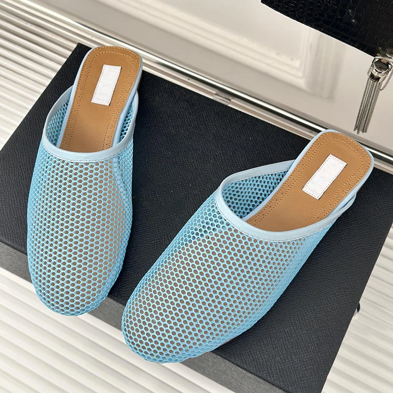 Leisure Retro Mesh Flat Bottom Half Slippers Various Colors Designer New Summer Lazy Mules Daily Walking Summer Beach Slides