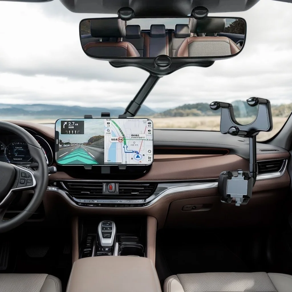 ​​Car Rearview Mirror Phone Holder - 360° Adjustable Bracket with Anti-Slip Gripper for iPhone Samsung Xiaomi​​