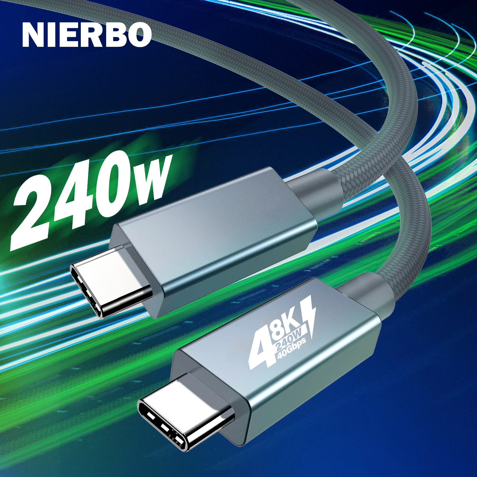 NIERBO USB C Cable USB 4.0 Thunderbolt 4 TypeC Male to Male 8K@60hz Video 40Gbps Data Transmission 240w Fast Charging for iPhone