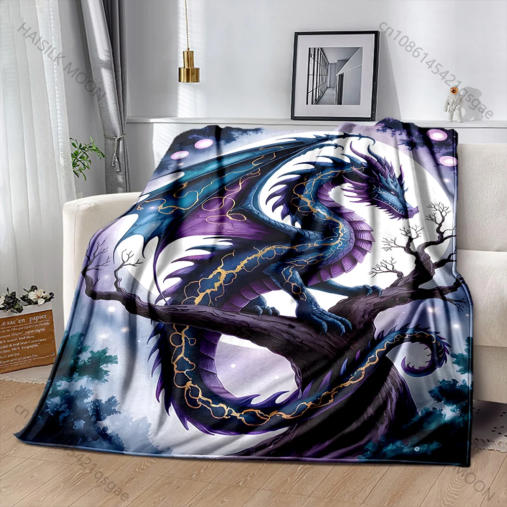 Purple dragon on moonlit tree Print Adult Children Warm Blankets Home Travel Car Soft and Comfortable Suitable for all seasons