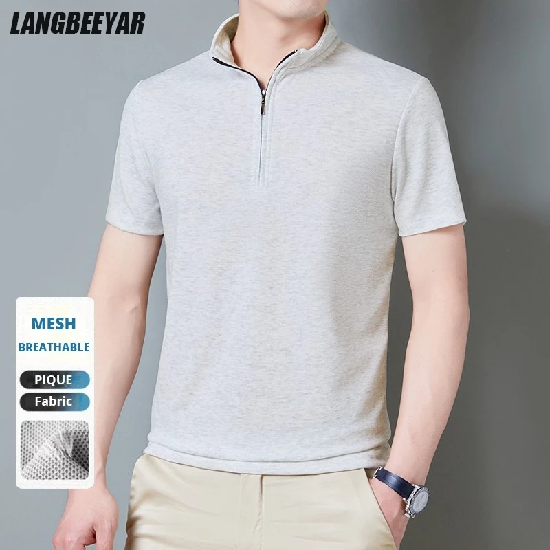 

Top Grade PIQUE Fabric New Brand Tops Trending Summer Men Tshirt With Zipper Short Sleeve Casual Fashion Mens Clothing 2025
