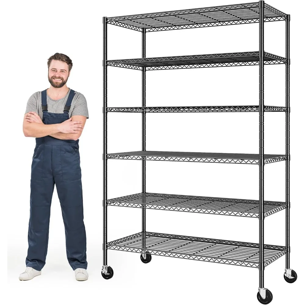 

82" H X45 W X18 D Storage Shelves with Wheels, 6 Tier Wire Shelving Adjustable Metal Shelving Pantry Shelves Capacity 1200LBS fo