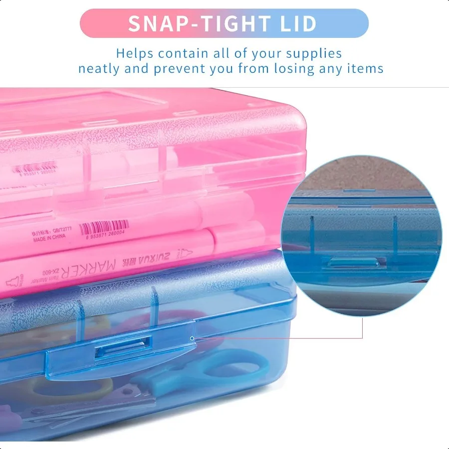 Plastic Pencil Case Box 6 Pack Colored Large Craft Storage Bulk Plastic Containers with Snaptight Lids Hobby Art School ply 0rg