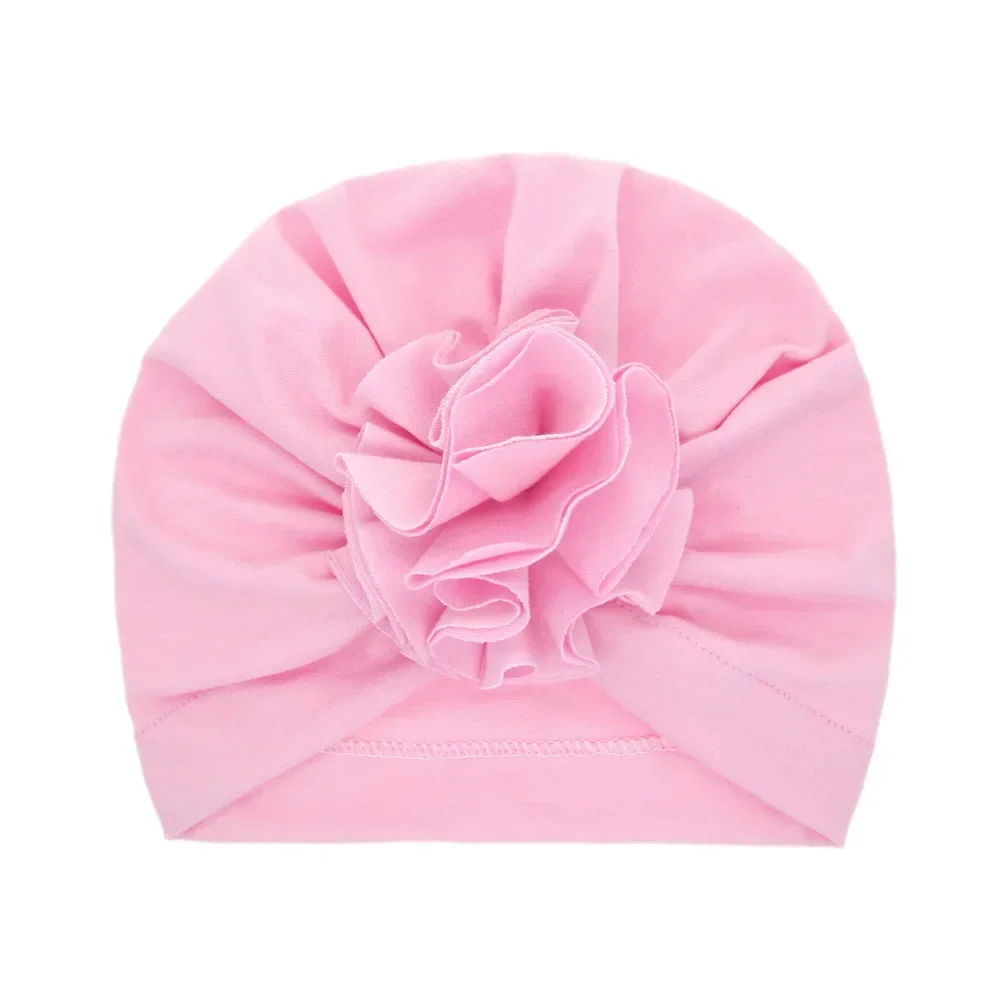 Baby Accessories Newborn Turban Hat with Pleated Flowers Kids Photo Props Girls Shower Gift Birthday Elastic Hats Headwear