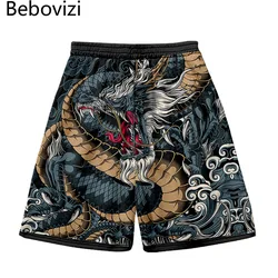 2022 Summer Streetwear Shorts Casual Loose Men Beach Sweatshorts Anime Chinese Dragon Print Plus Size Shorts