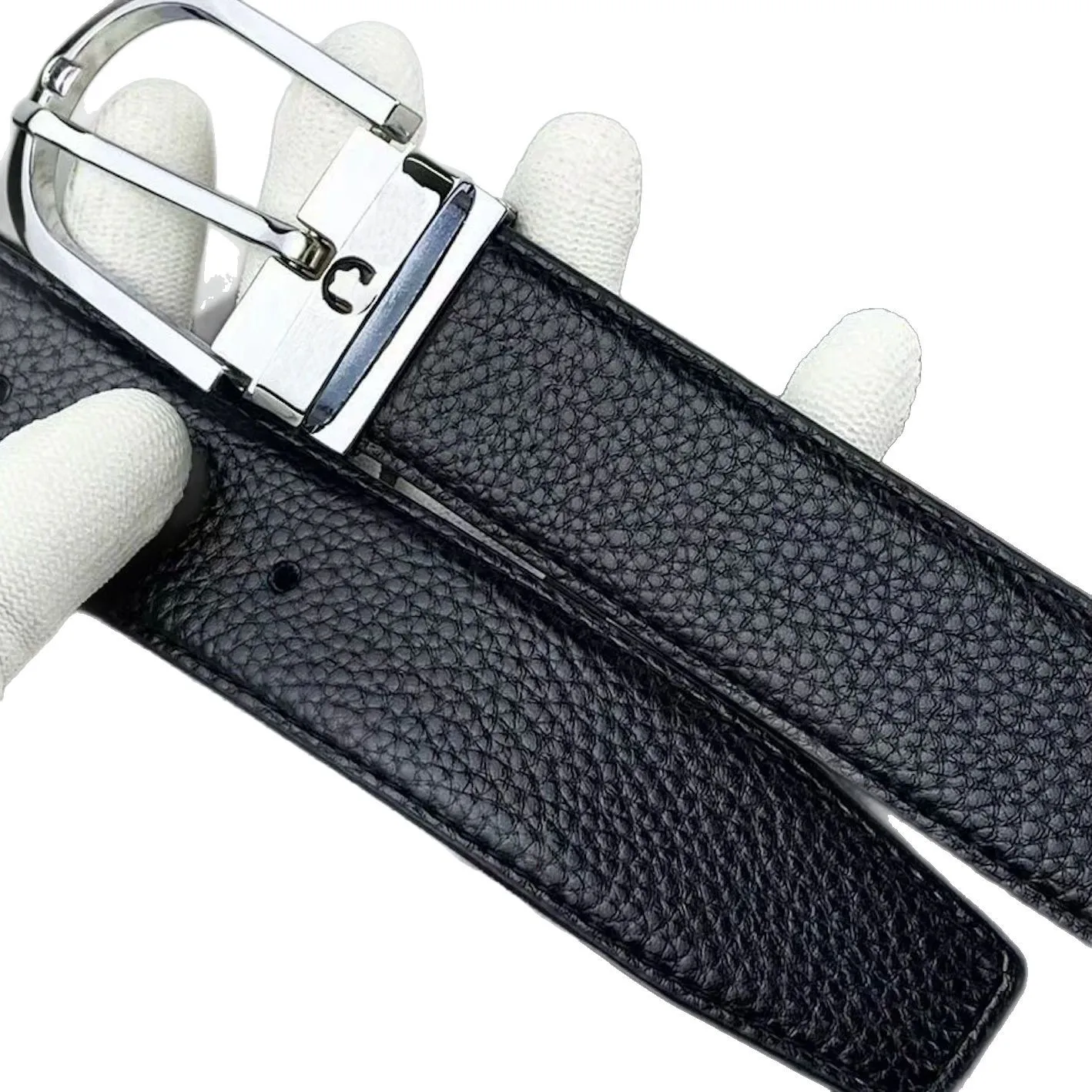 Мужской ремень Wanjia из натуральной кожи — дизайн пряжки с текстурой личи |   Молодежный повседневный деловой ремень для джинсов и брюк