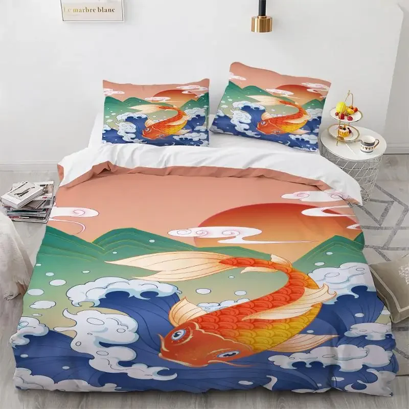 Wave Duvet Cover Set Hokusai Pattern Japanese Ukiyoe Quilt Cover Oriental Sketch Style Ocean Queen Twin Polyester Bedding Set