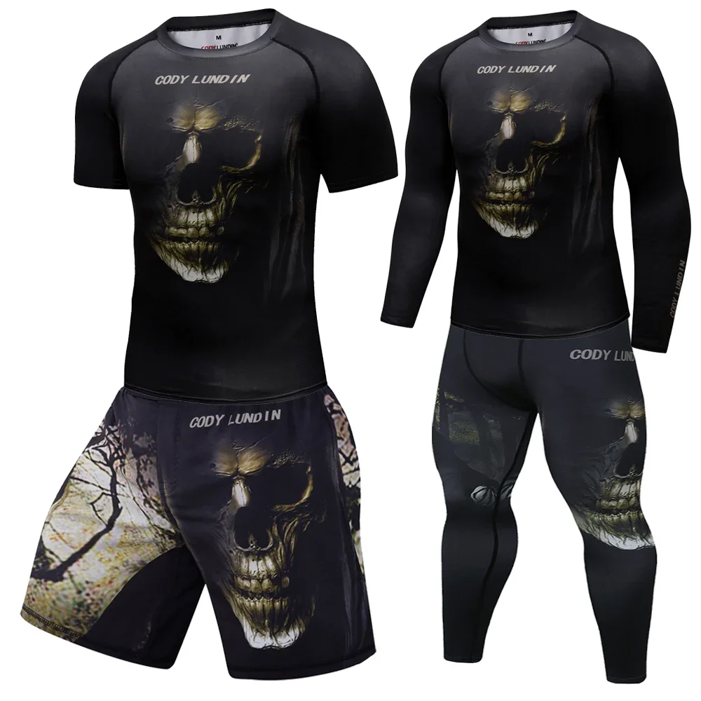 Boxing Men\'s Sportswear MMA Compression Suit jiu jitsu Rashguard T-shirt Clothing Joggers Training Shorts Tracksuit Running Set