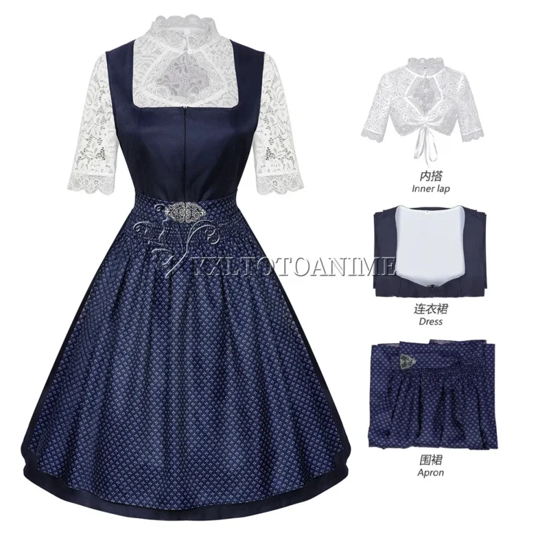 

aaa12 3Женский красный костюм миди Октоберфест Пивная горничная Женское платье-дирндль с кружевным фартуком Мода Хэллоуин