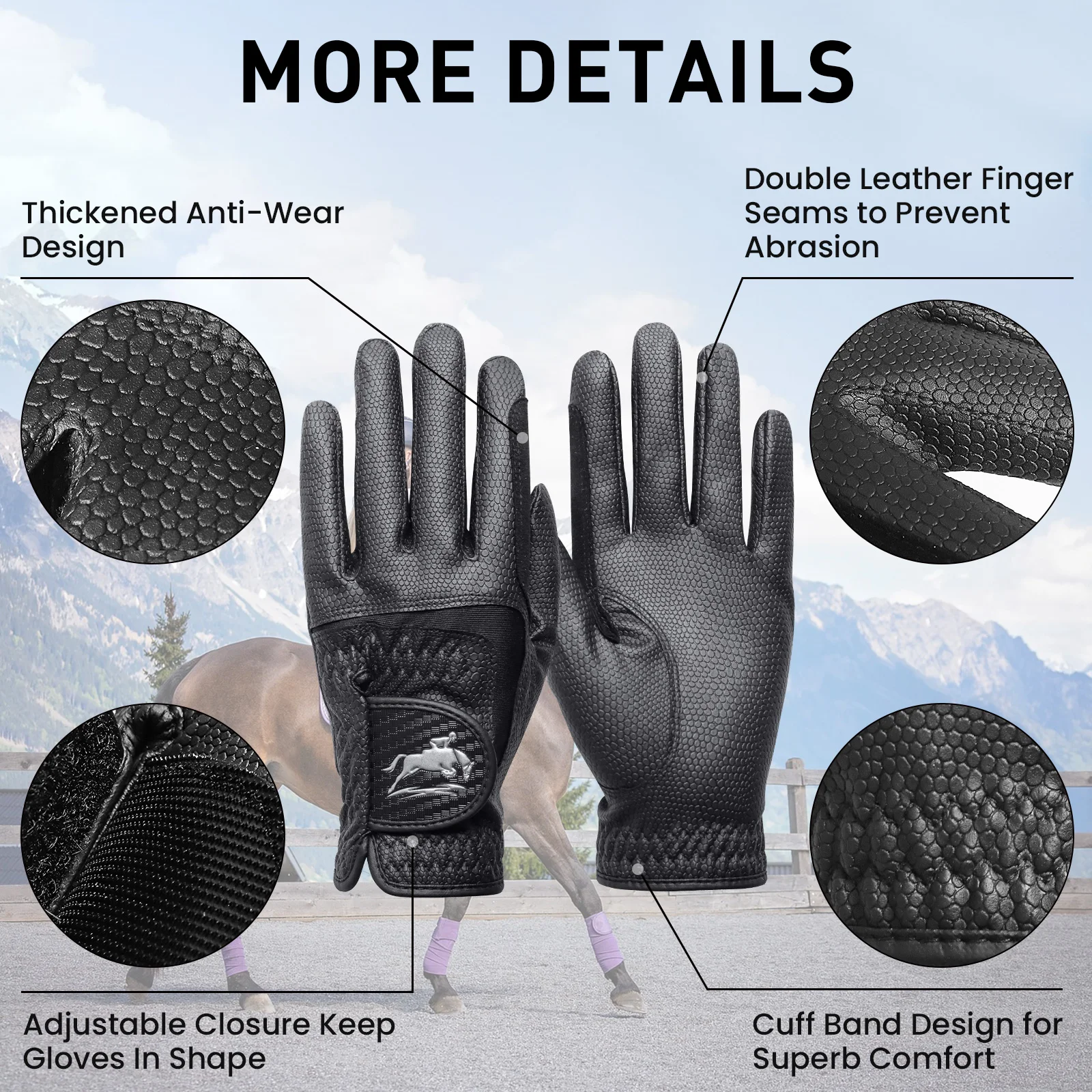 Womens Horse Riding Gloves Performance Touchscreen Grips with Breathable Stretch PU Leather for Enhanced Control