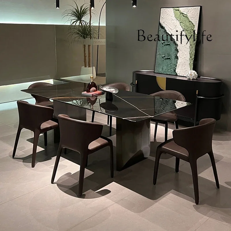 

M Luxury Stone Dining Table Rectangular Household Italian Modern High-end Villa Dining Table And Chair Combination