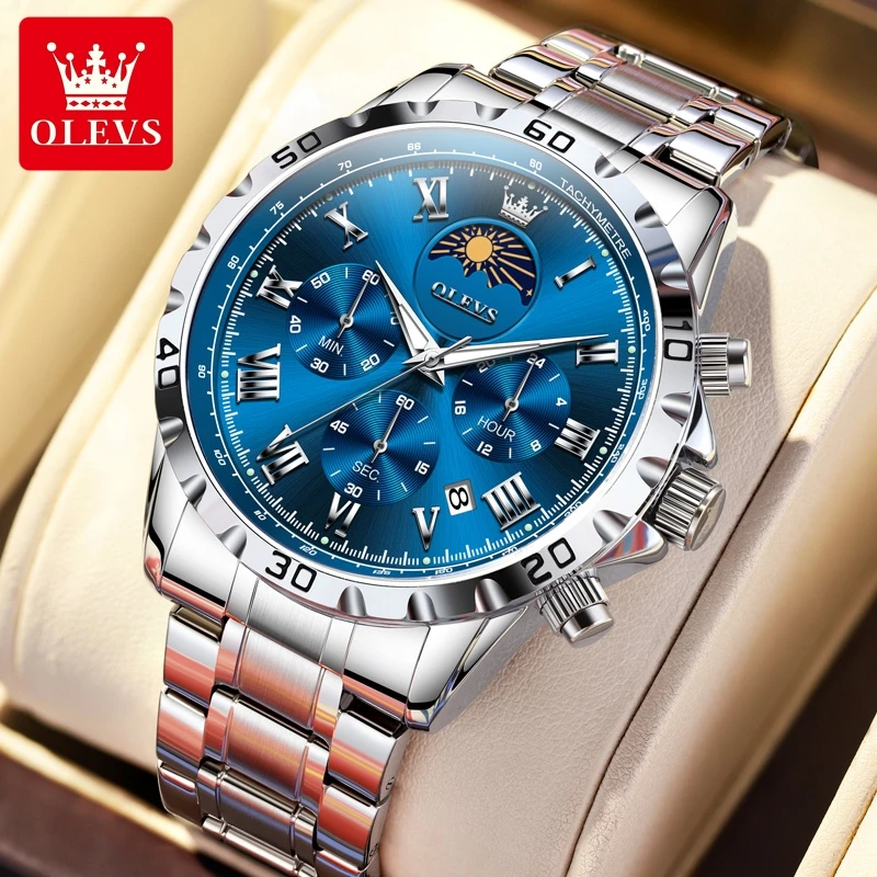 Olevs Mondphase Original Herren uhren leuchtende Skelett Kalender Quarzuhr Uhr Modemarke Authentifizierung Armbanduhr