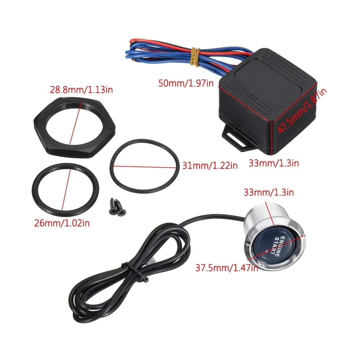 Universal 12V LED Engine Start Push Button - Red/Blue Ignition Starter Switch Kit for Car, Truck, Boat