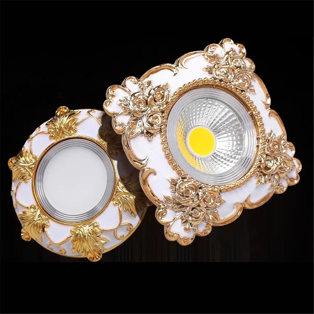 

European Square Resin Golden Lace Downlights Foyer Dining Room Corridor Recessed Ceiling Led Spot 3W 5W Hole 7.5Cm 220V Art Lamp