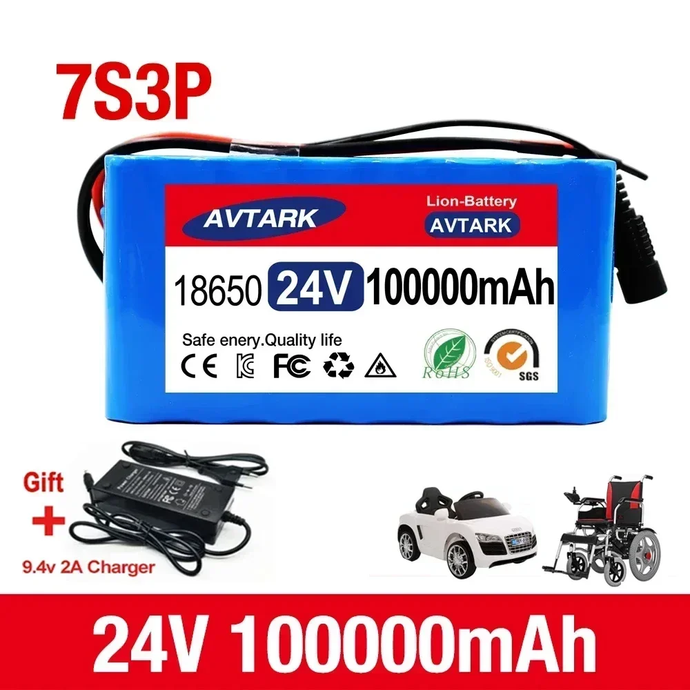 24 V 100 Ah 7S3P 18650 29,4 V 100000 mAh Li-Ionen-Akku für Rollstühle, Li-Ionen-Ersatzakku + 2 A Ladegerät