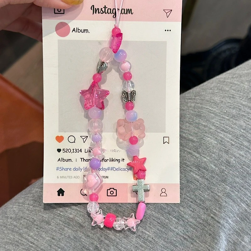 

Корейские милые бисерные подвески-цепочки для телефона, аксессуары, ремешок-шнурок для телефона, защита от потери, подвесная веревка, ремешок для телефона в стиле Y2K для девочек, для iPhone 16