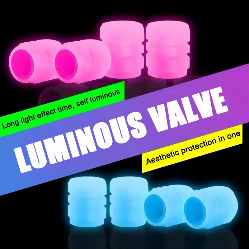 4pcs Luminous Car Tire Valve Caps Wheel Tyre Rim Stem Covers Dustproof Waterproof For Auto Motorcycle Bicycle Glow In The Dark