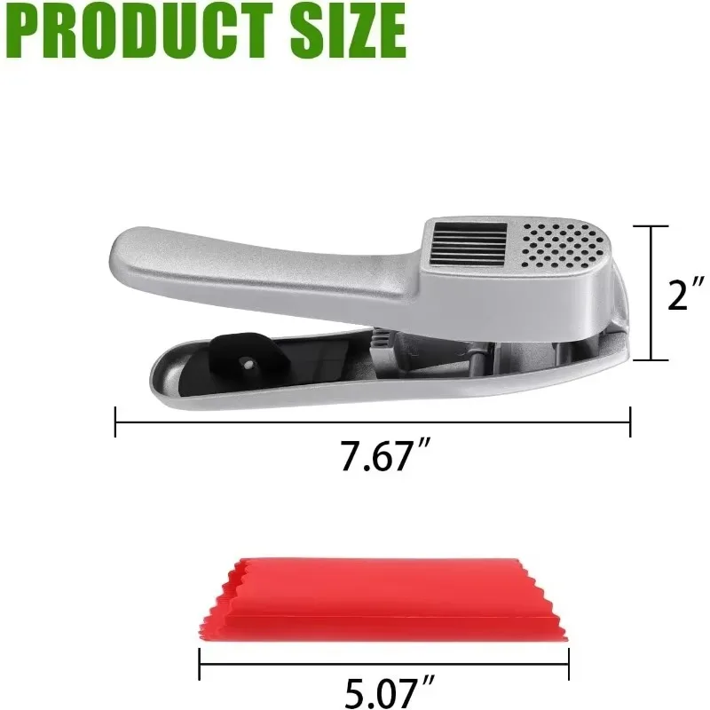 Garlic Press 2 in 1 and Garlic Slice Manual Aluminum Alloy Garlic Squeeze Crush with Clean Tool Dishwasher Safe