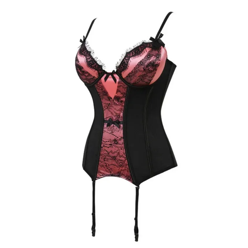 Afneembare riem corset met cup gordel lingerie strik kant up bodysuit voor vrouwen bh korsetten bustiers met bretels