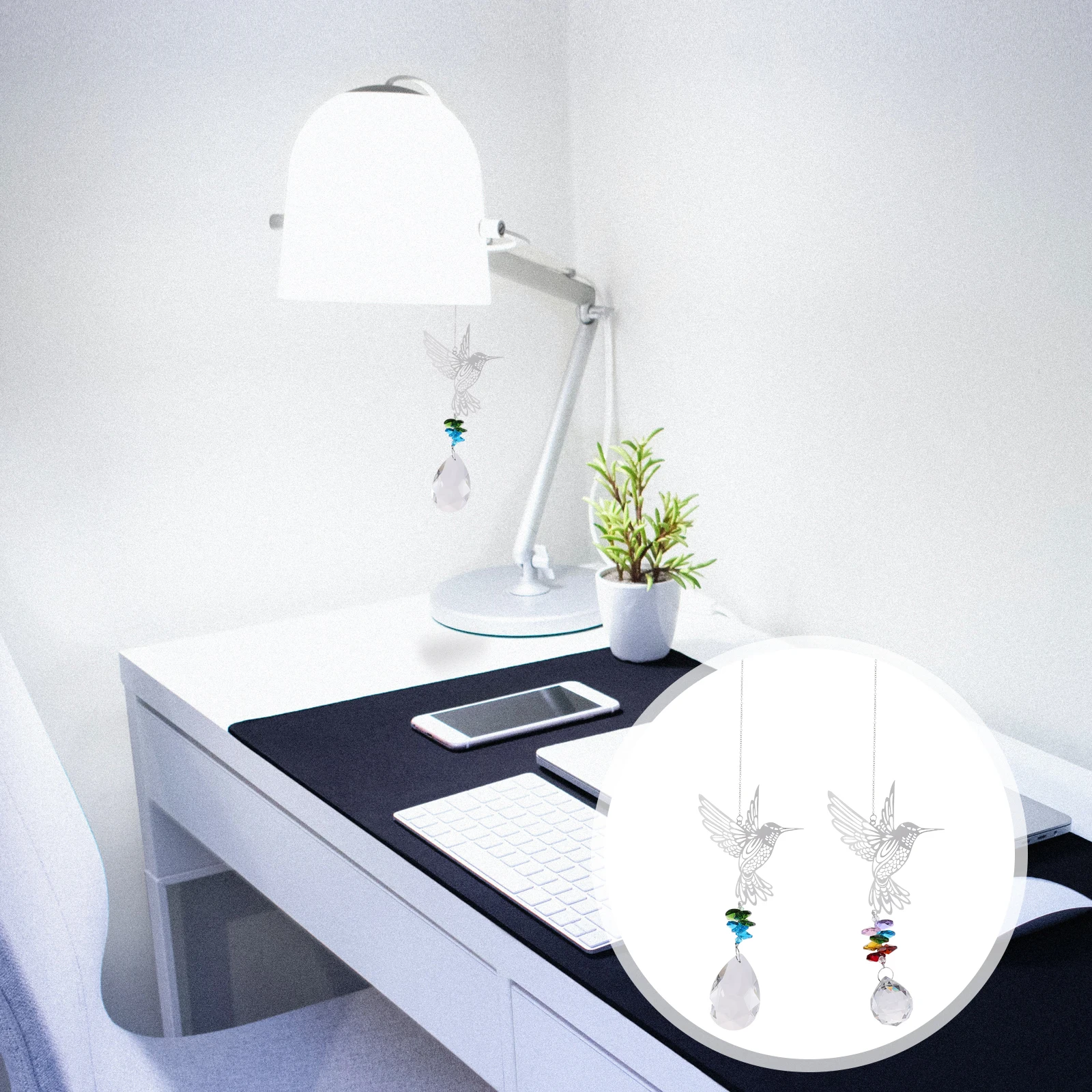 

2pcs Crystal Hanging Hummingbird Shaped Pendant Home Decor Crystal Hanging Pendant Mini Model Durability Easy Application