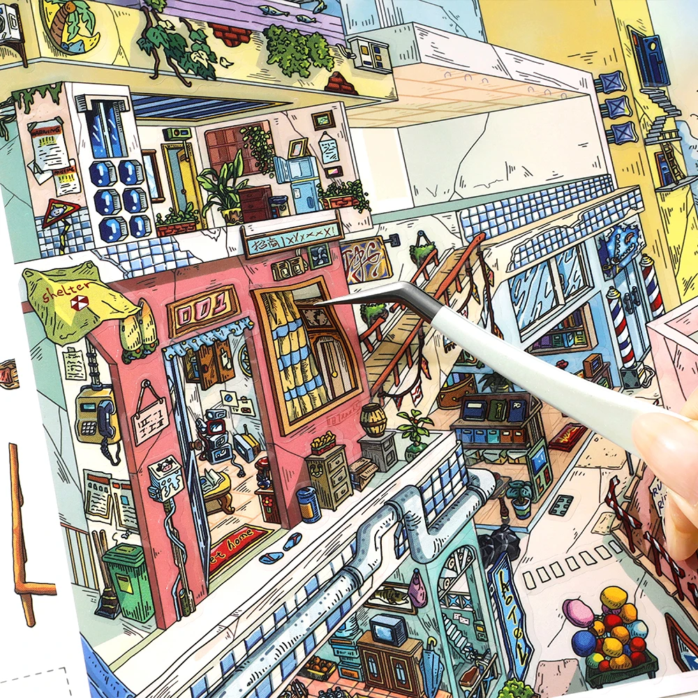Kawaii Rotating City 3D Town Rest Day Landscape Sticker DIY Pocket Cabin Scene Christmas gifts ﻿