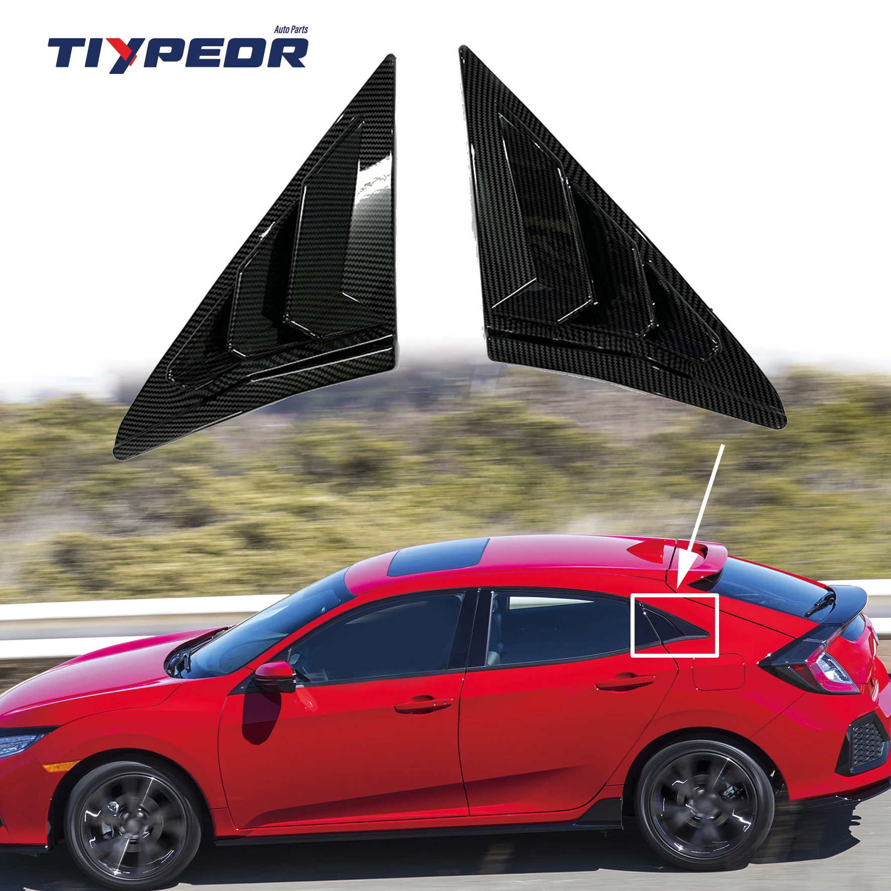 Tiypeor ABS Rear Window Louvers Shutter Cover Trim For Honda Civic 10th 2017-2021 Hatchback Carbon Fiber Racing Style Decoration