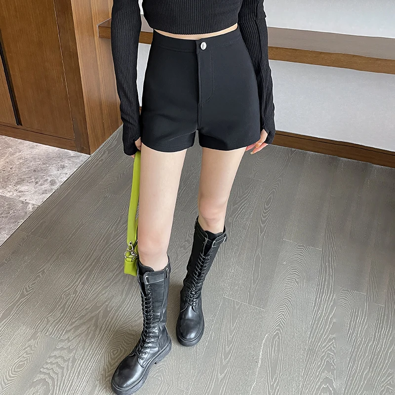 Black High-waisted Stretch Shorts for Women Autumn and Winter Sexy A-line Shorts Korean Fashion Female Clothing Plus Size