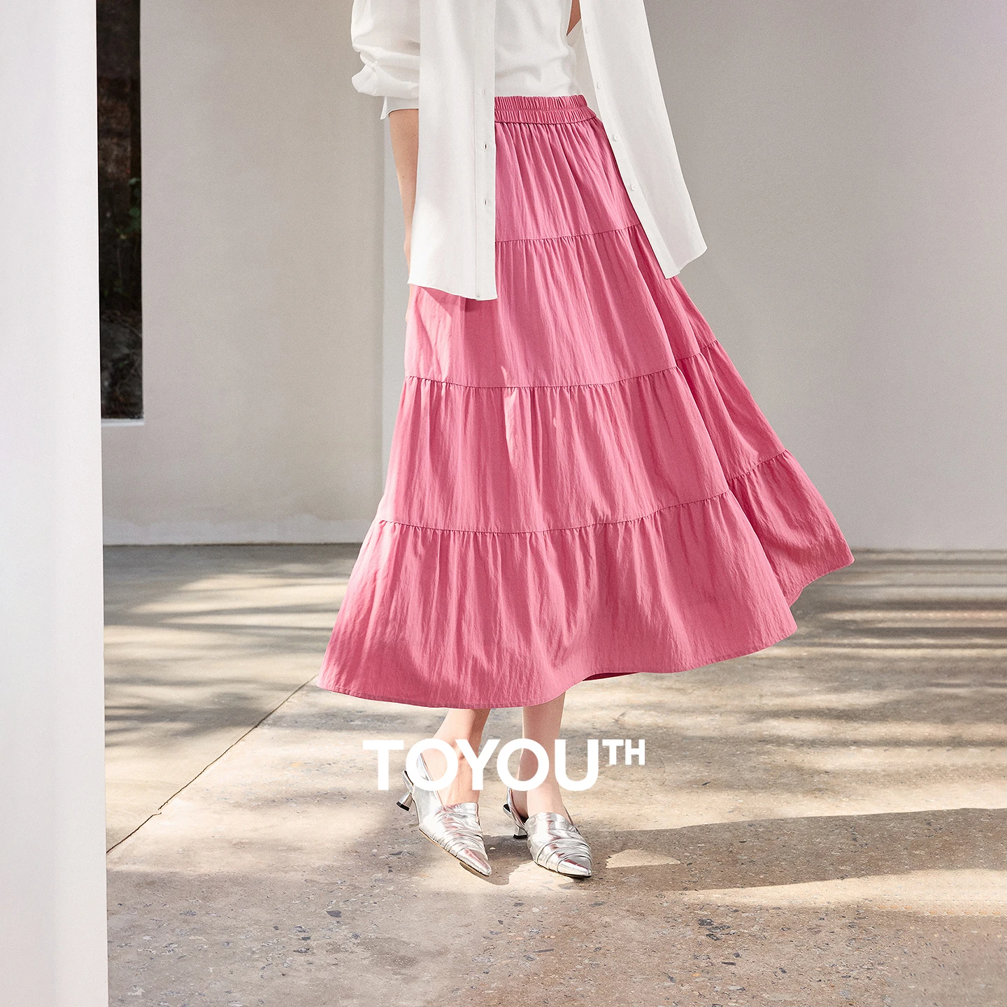 

Женская юбка TOYOUTH, весна 2026, новая, с завышенной талией, эластичная, фасон «торт», А-силуэт, пыльно-розовая, многослойная, элегантная, длинная юбка