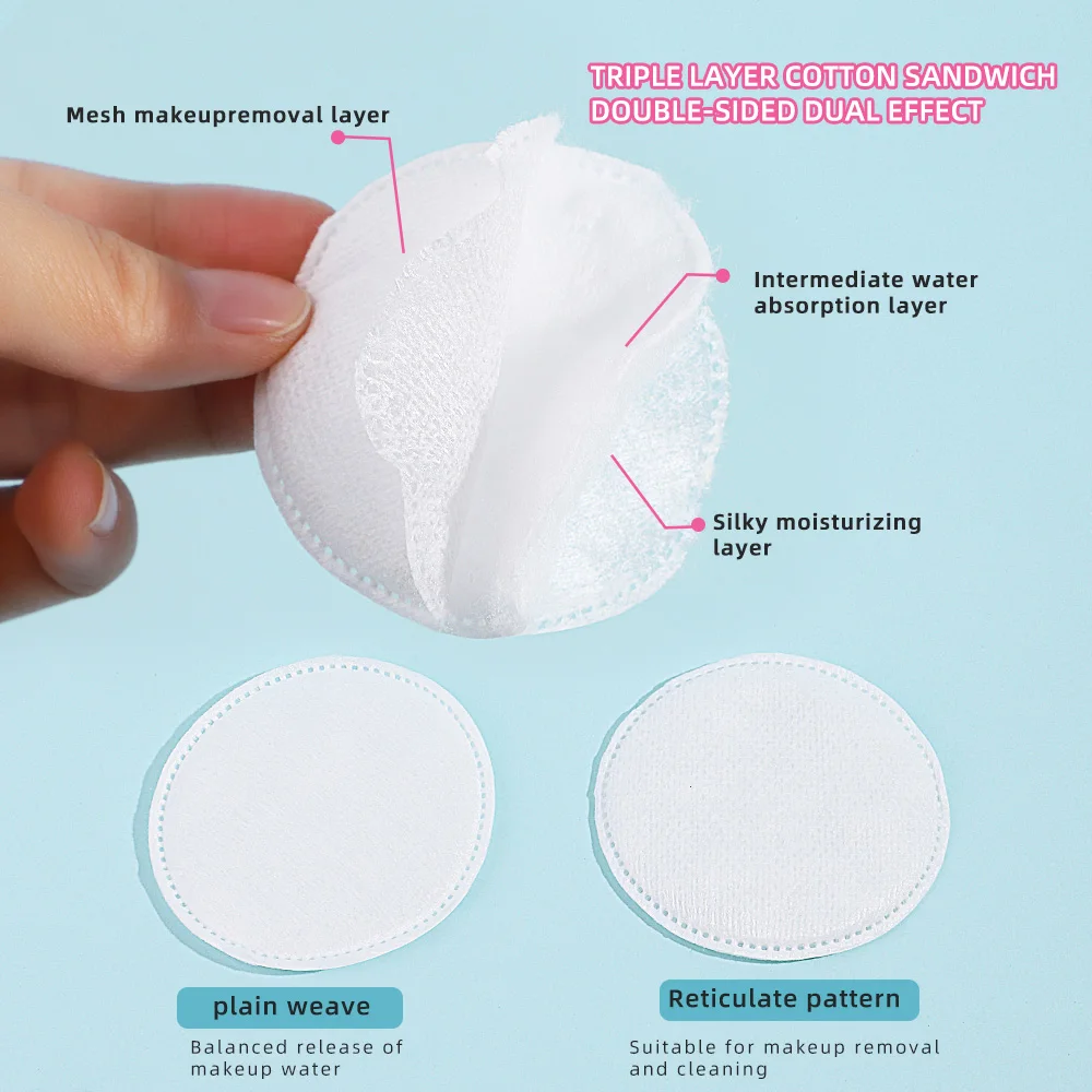 100 U.S. Soft and breathable circular makeup removal pads, cotton pads with double-sided texture used for daily facial cleansing