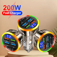 200W Car Charger LED Digital Display Multiport Fast ChargingMobile Phone Charger Adapter in Car For iPhone Xiaomi Samsung Huawei